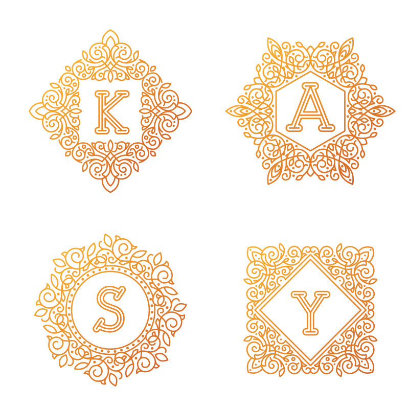 抽象矢量现代花纹装饰的创意字母标志设计