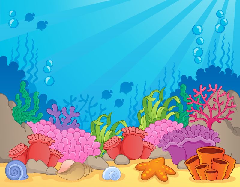抽象矢量现代海底珊瑚礁卡通插图