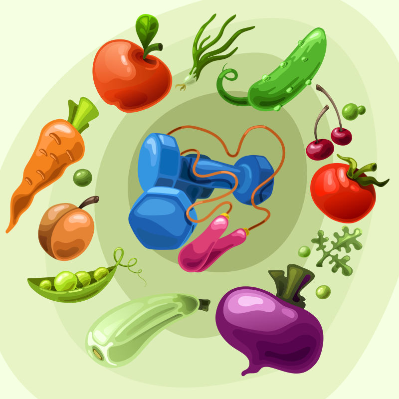 抽象矢量新鲜蔬菜和器具插图设计