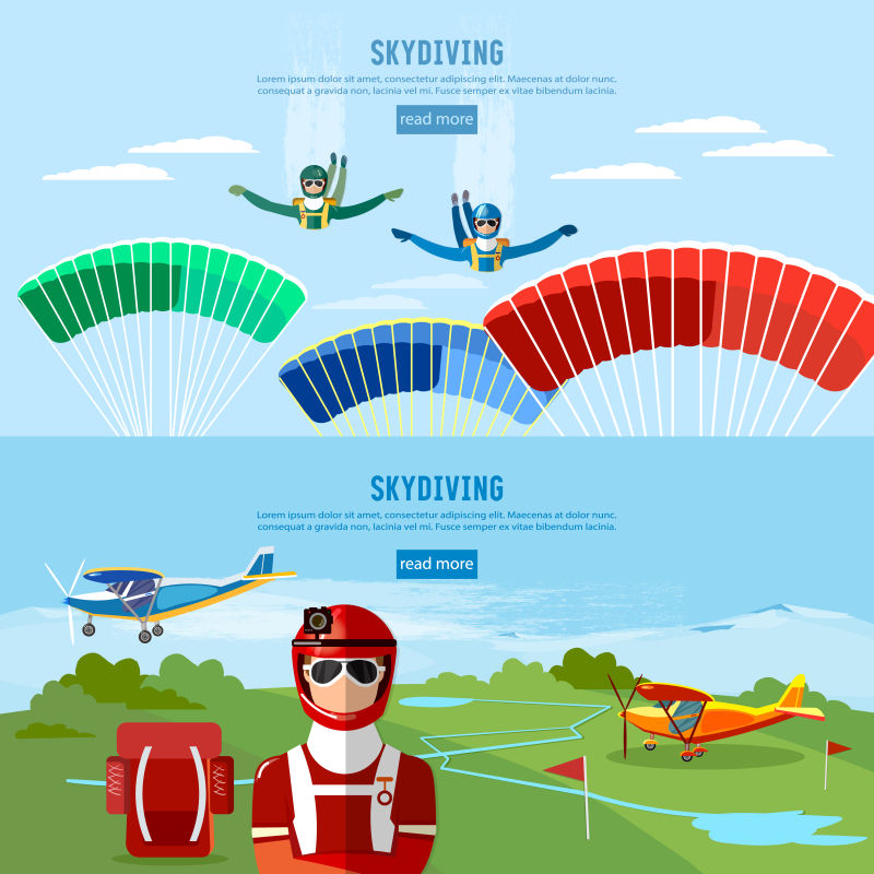 抽象矢量跳伞主题的平面设计插图
