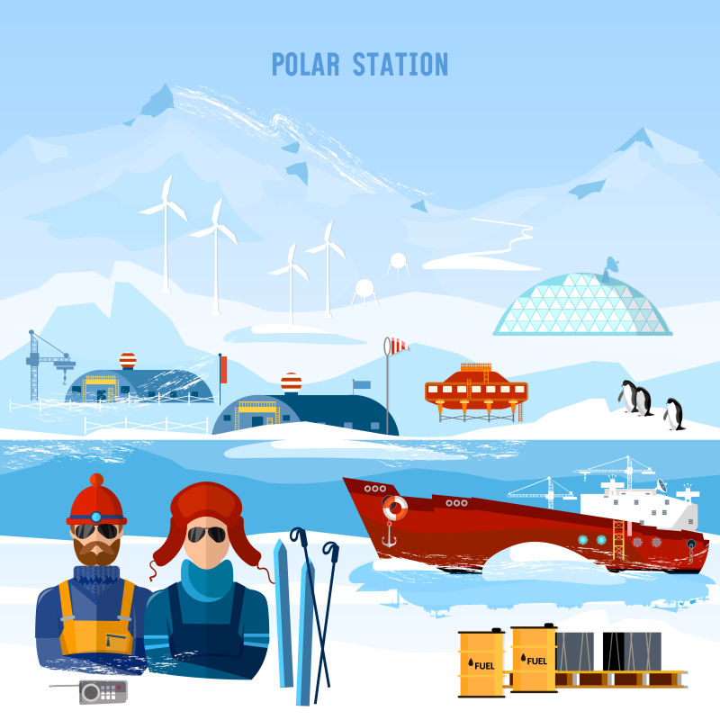 抽象矢量南极旅游主题的平面设计插图