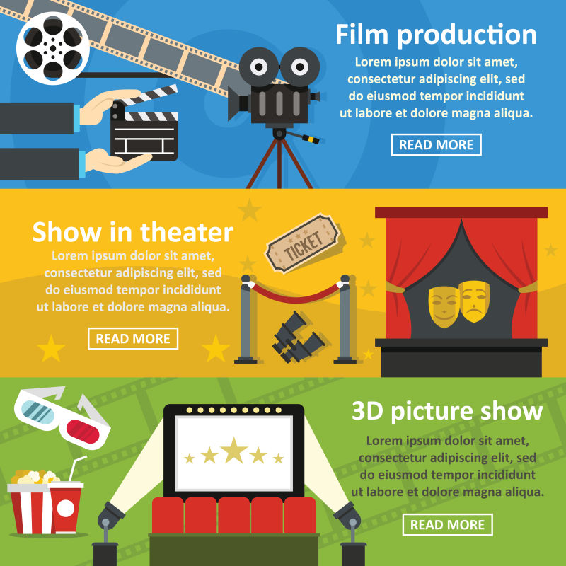 抽象矢量电影主题的平面横幅设计