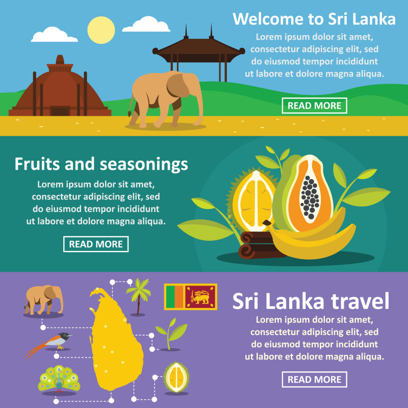 抽象矢量斯里兰卡旅游主题的插图平面设计