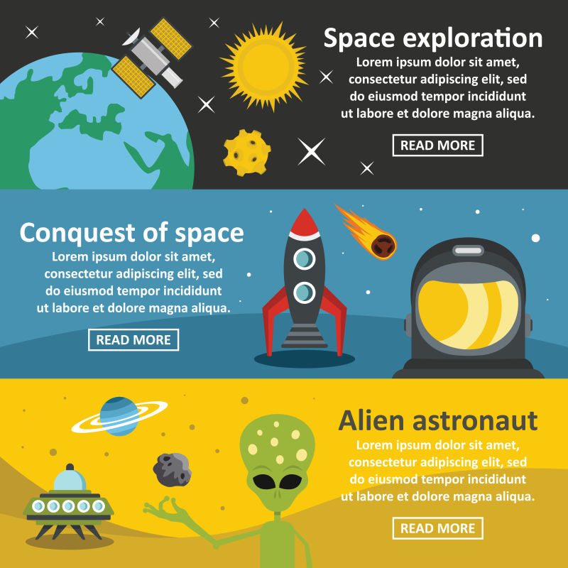 空间旅行横幅水平设置平面风格