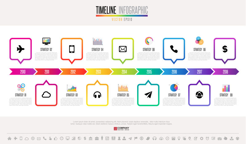 抽象矢量现代彩色时间线信息图表平面设计