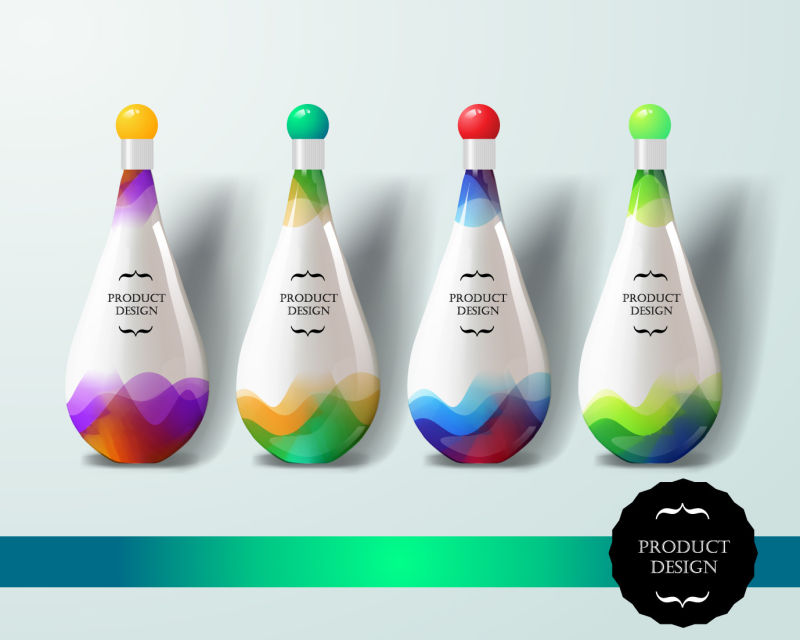 矢量抽象彩色几何风格的现代包装瓶创意设计