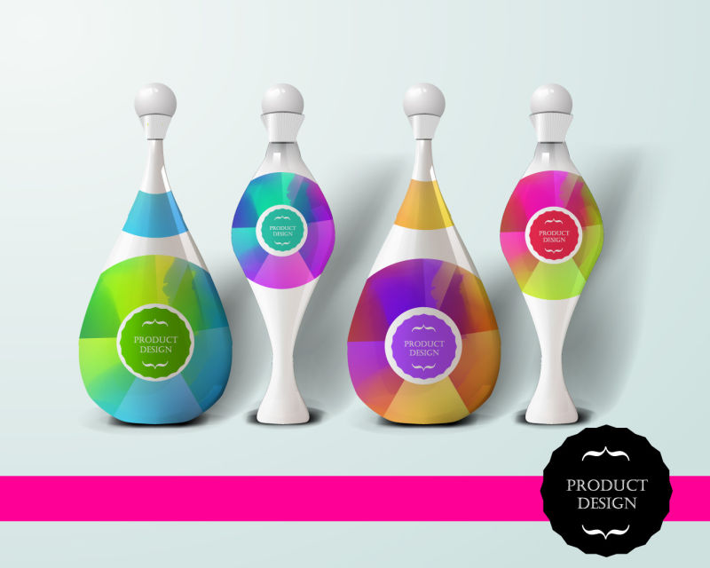 矢量现代抽象彩色几何风格的包装瓶设计