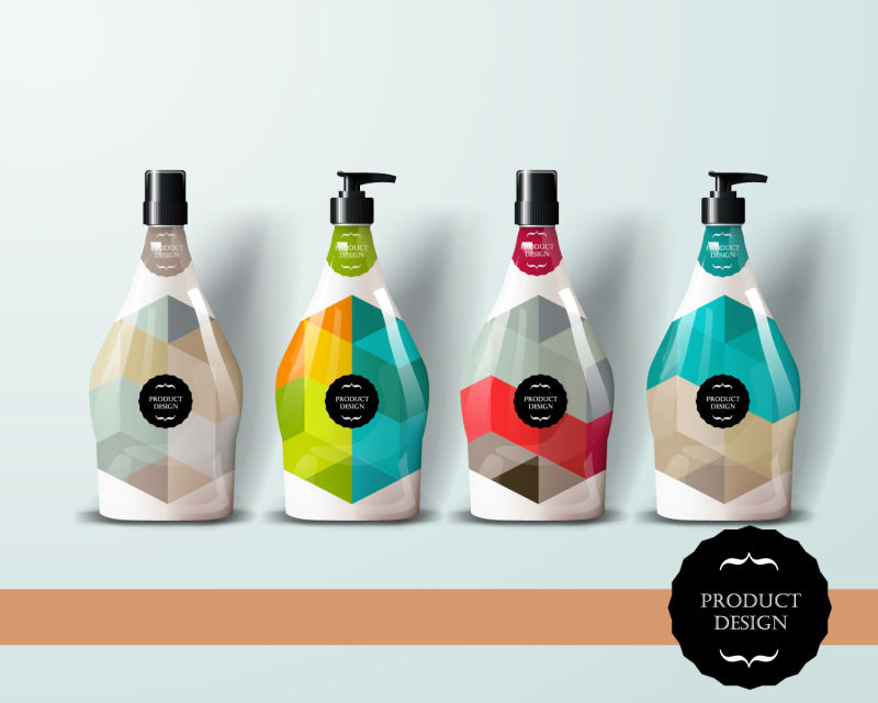 抽象矢量彩色几何风格的包装瓶设计