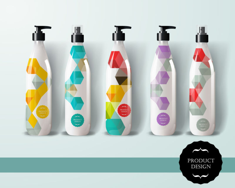 矢量抽象现代彩色几何风格的包装瓶创意设计