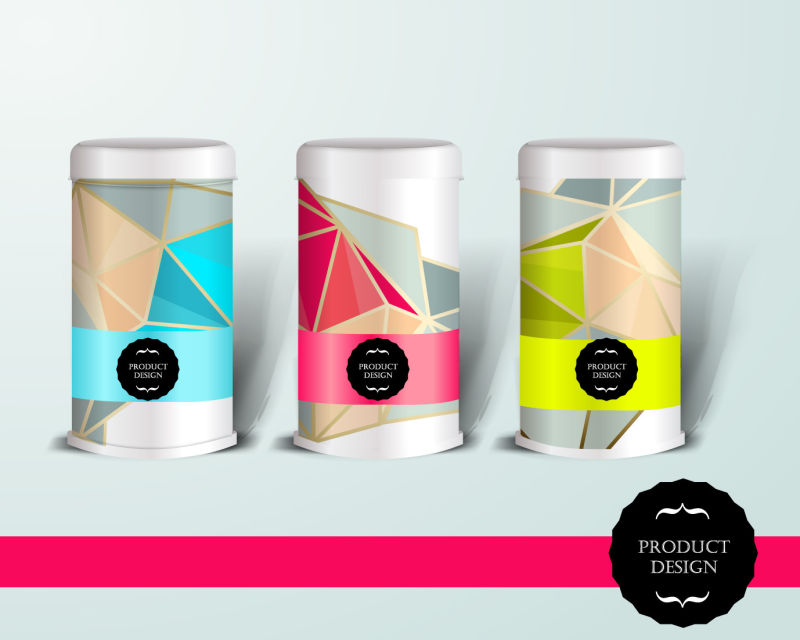 矢量抽象现代彩色几何风格的包装瓶设计