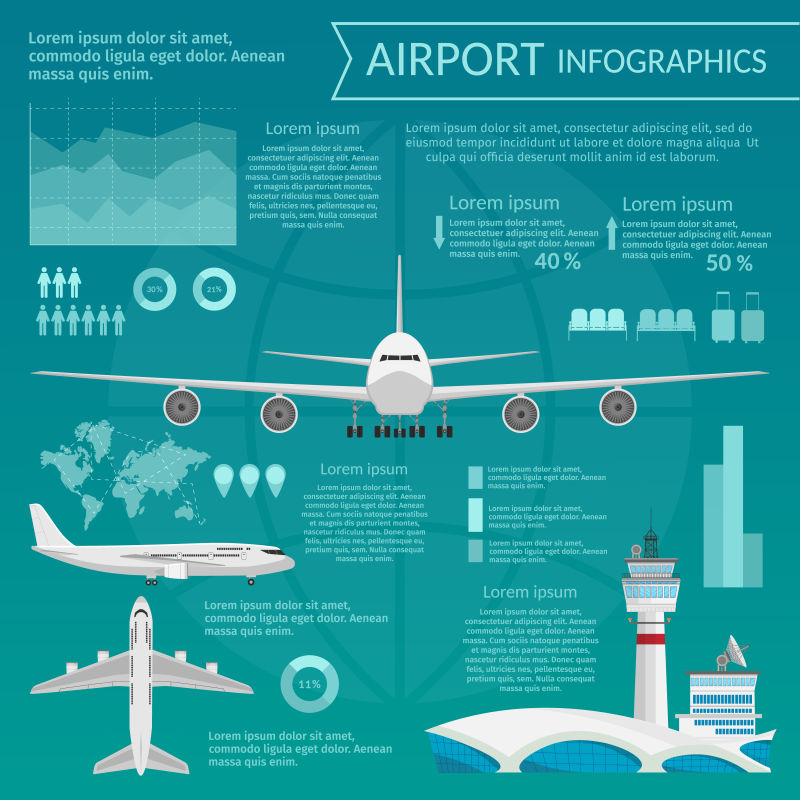 机场客运站和候机室-飞机信息图的国际到达离港背景矢量图