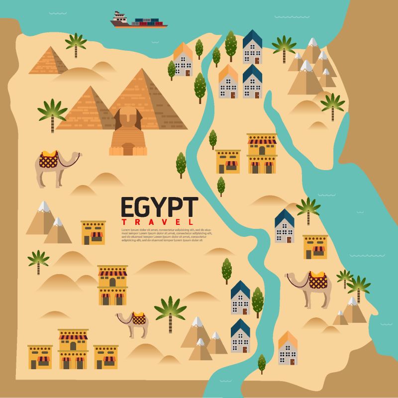 设计埃及旅游和地标概念-矢量