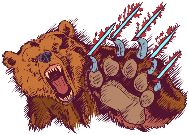 抽象矢量凶狠的棕熊卡通插图设计