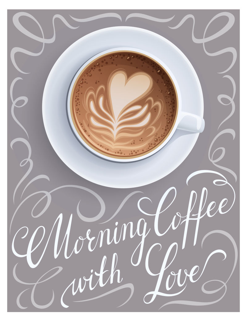 咖啡杯海报上写着名言-卡布奇诺杯贺卡矢量图