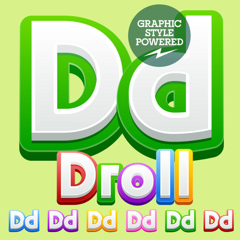 矢量可爱的儿童字母表集-包含不同的图形样式-字母D