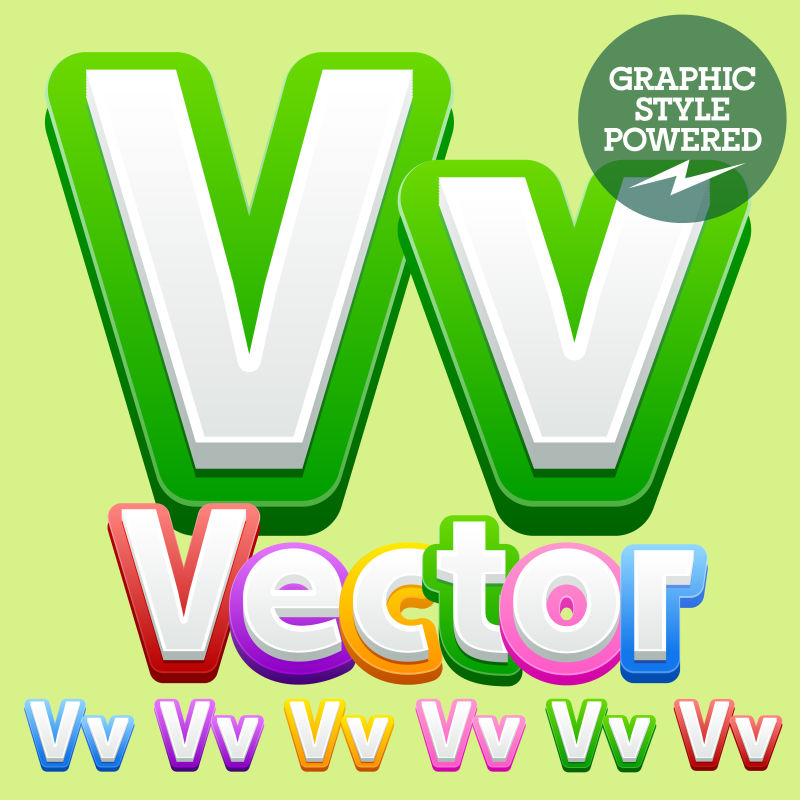 矢量可爱的儿童字母表集-包含不同的图形样式-字母V