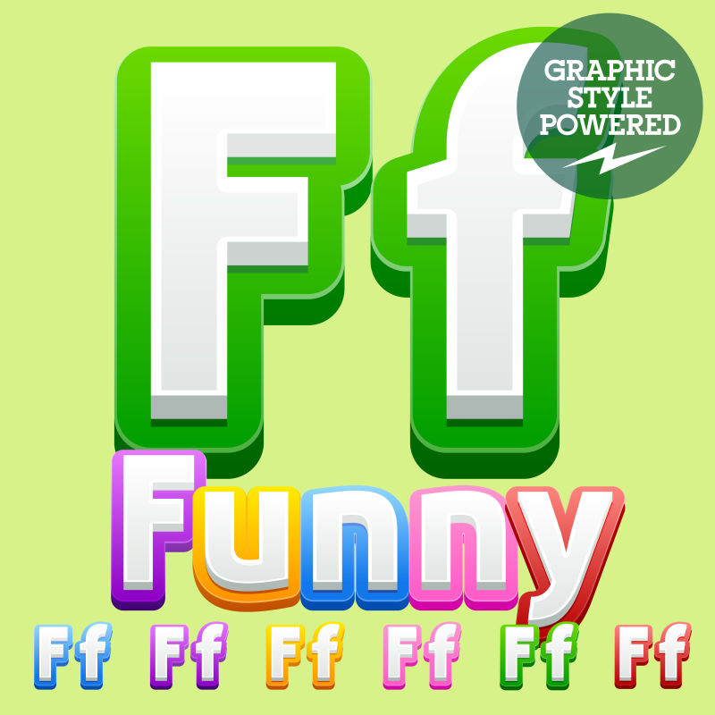 矢量可爱的儿童字母表集-包含不同的图形样式-字母F