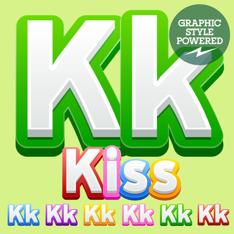 矢量可爱的儿童字母表集-包含不同的图形样式-字母K