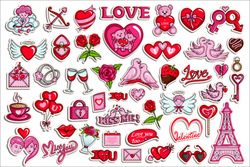 抽象矢量粉色爱情主题的贴纸设计