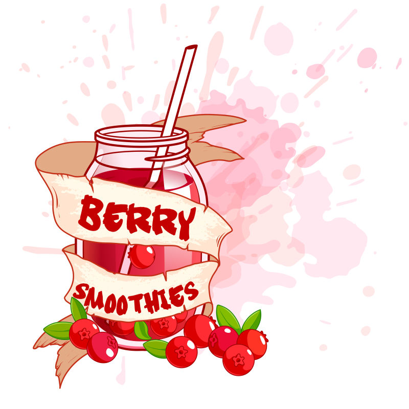 抽象矢量现代红莓奶昔标签贴纸