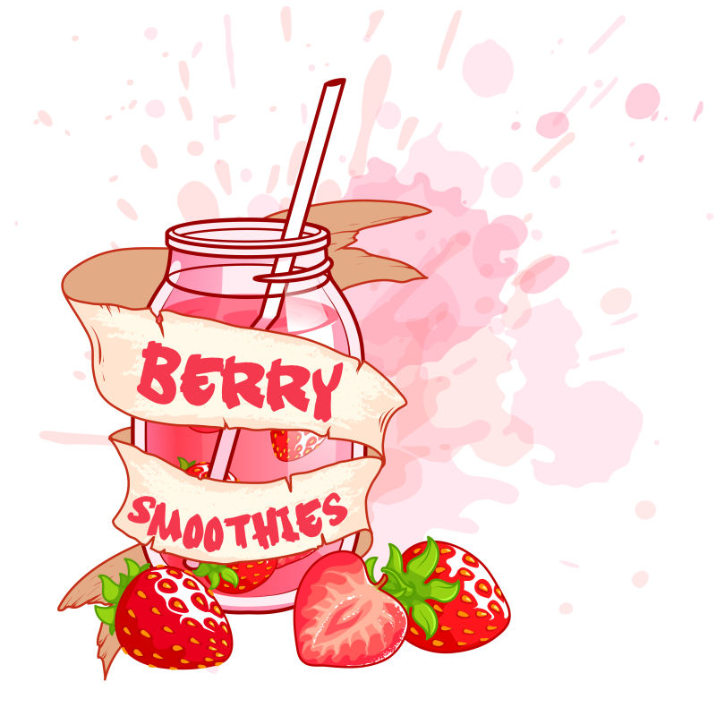 抽象矢量草莓冰沙插图设计