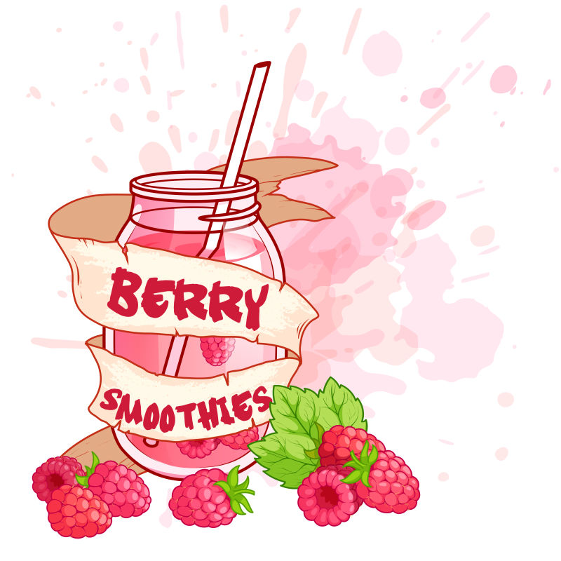 抽象矢量红莓奶昔标签贴纸设计