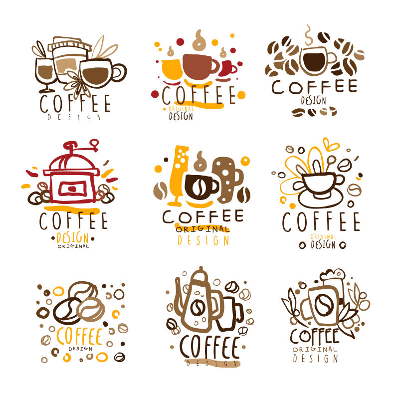 咖啡原创彩色图形设计模板标志系列手绘矢量模板