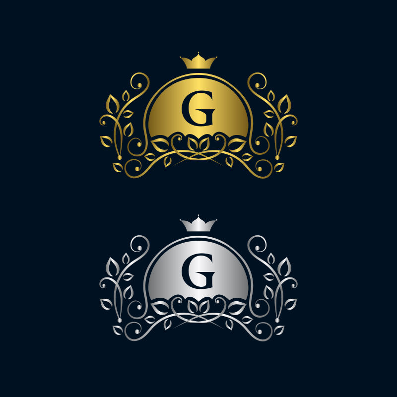 专题设计元素优美的模板-书法精美的线条艺术标志设计-皇家名片网站精品酒店餐厅珠宝的信件徽章G-矢量插图