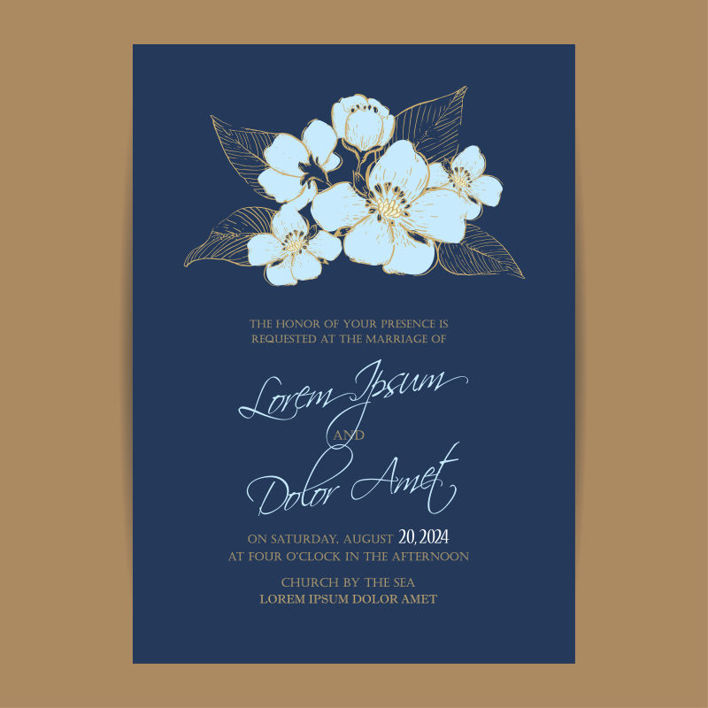 抽象矢量古典花卉元素的婚礼请帖设计