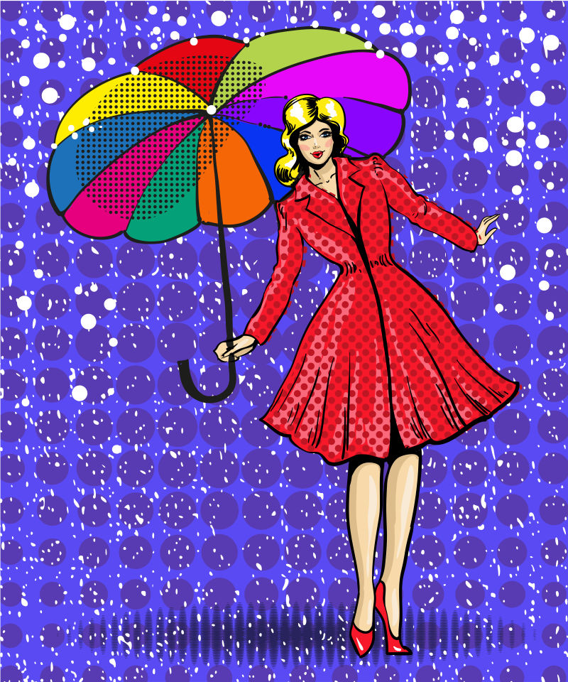 抽象矢量打伞的女人艺术插图设计