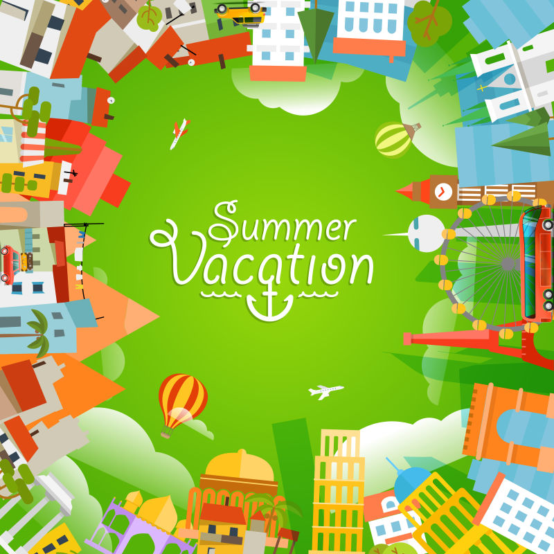 旅游概念矢量插图暑假