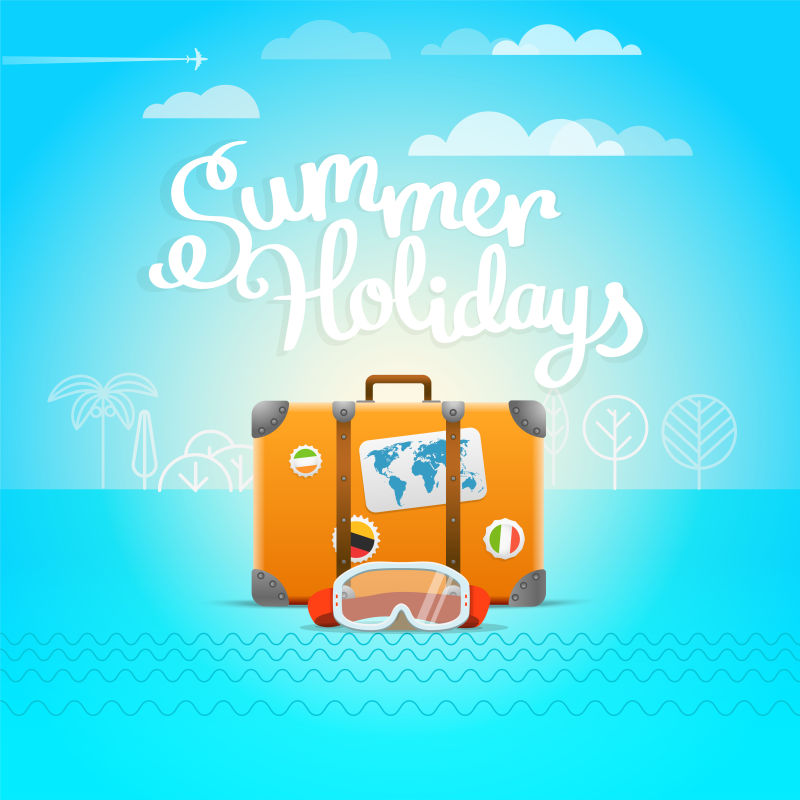 旅行袋矢量插图暑假概念
