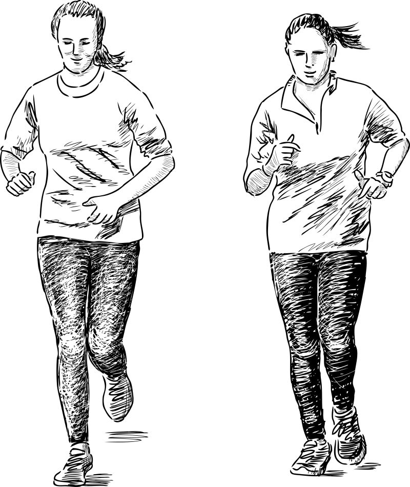 抽象矢量跑步健身的年轻人插图设计