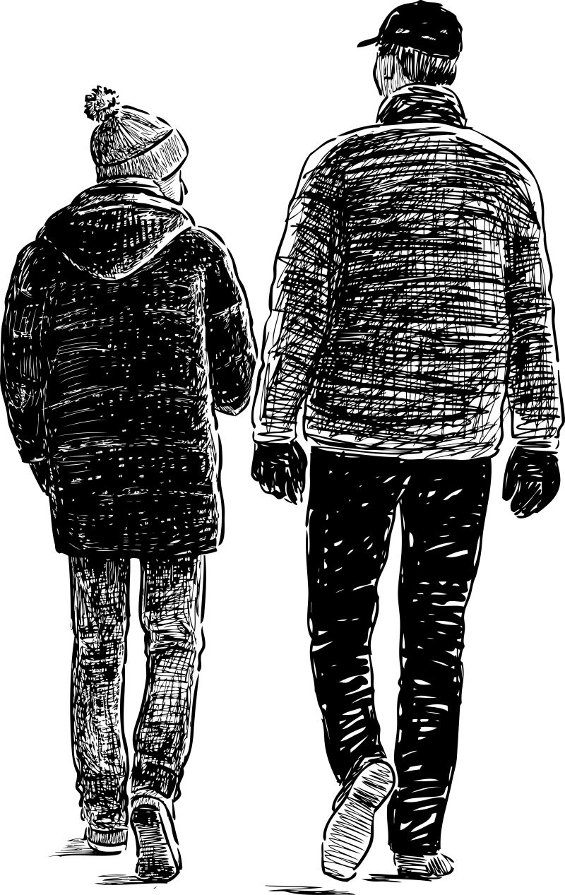 创意矢量散步的父子素描插图设计