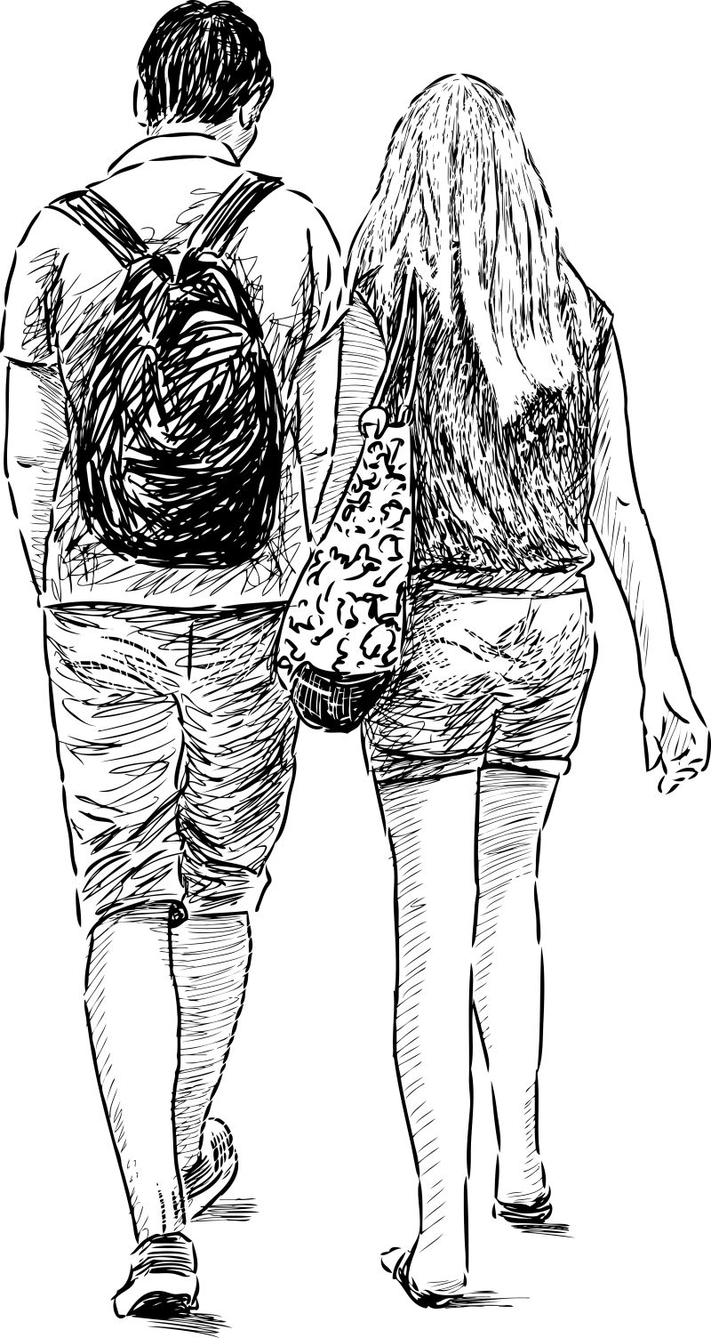 抽象矢量现代素描的年轻夫妇素描插图