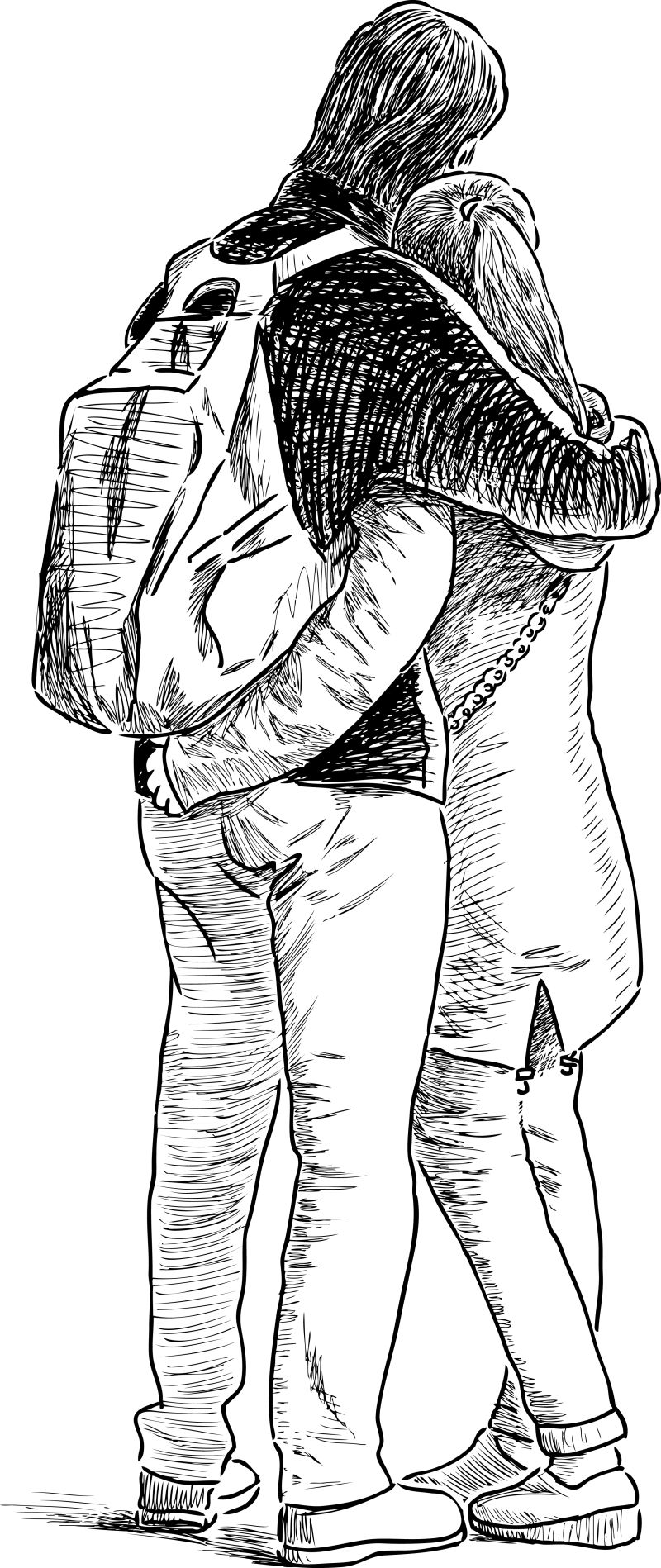 抽象矢量拥抱的情侣素描插图设计 