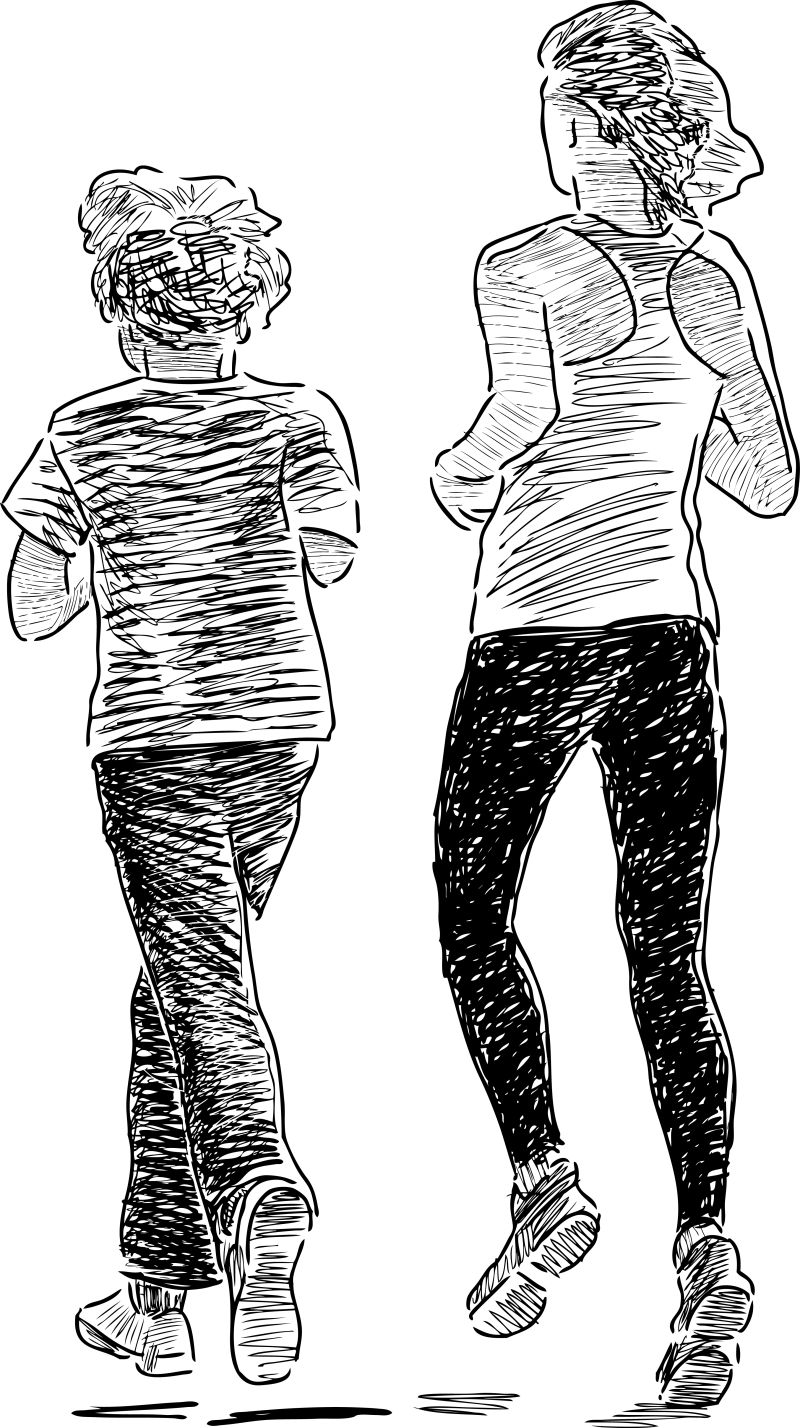 矢量抽象慢跑健身的孩子素描插图