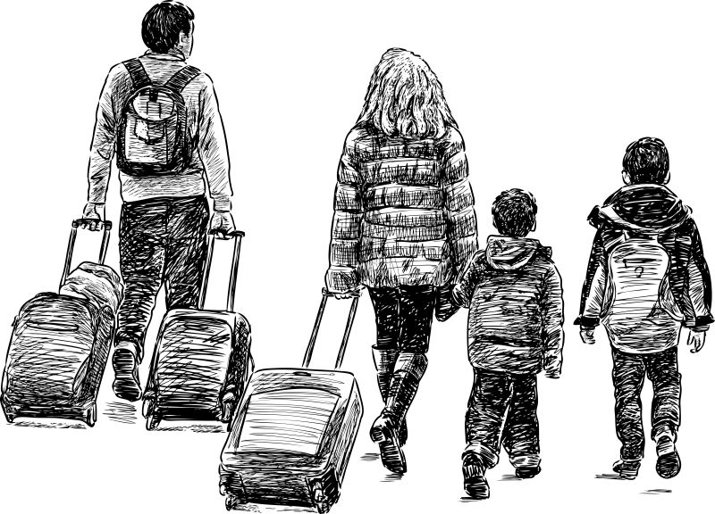 抽象矢量旅游的家庭素描插图设计
