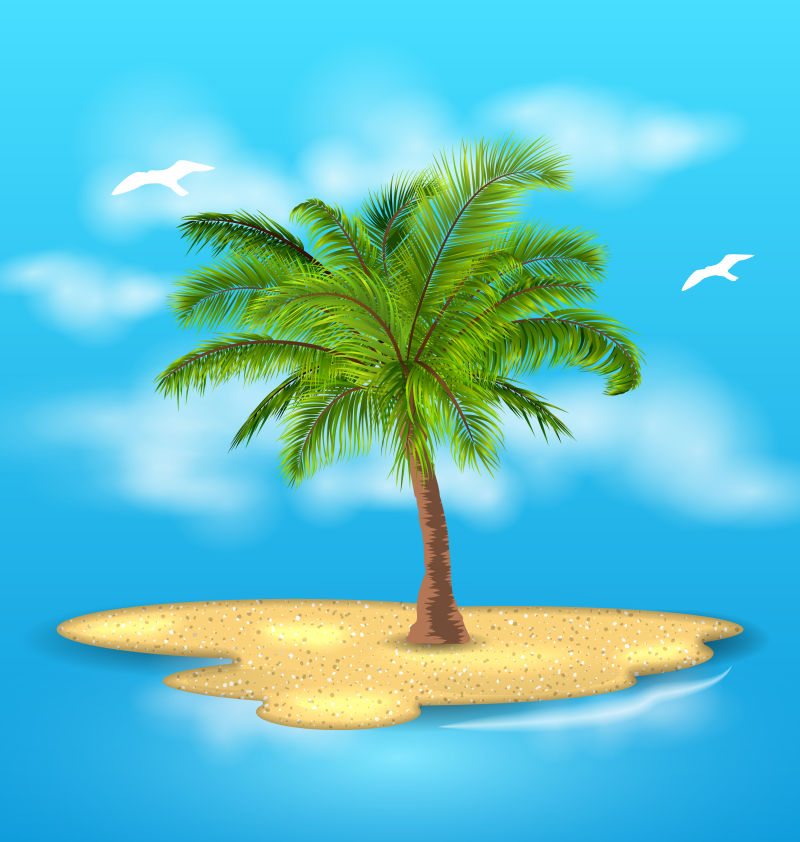 带棕榈树的热带岛屿插图-户外-度假-景观