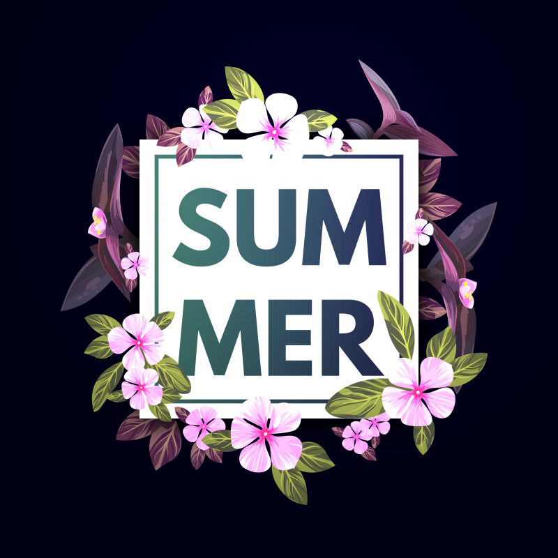 创意矢量夏季花朵装饰的派对海报设计