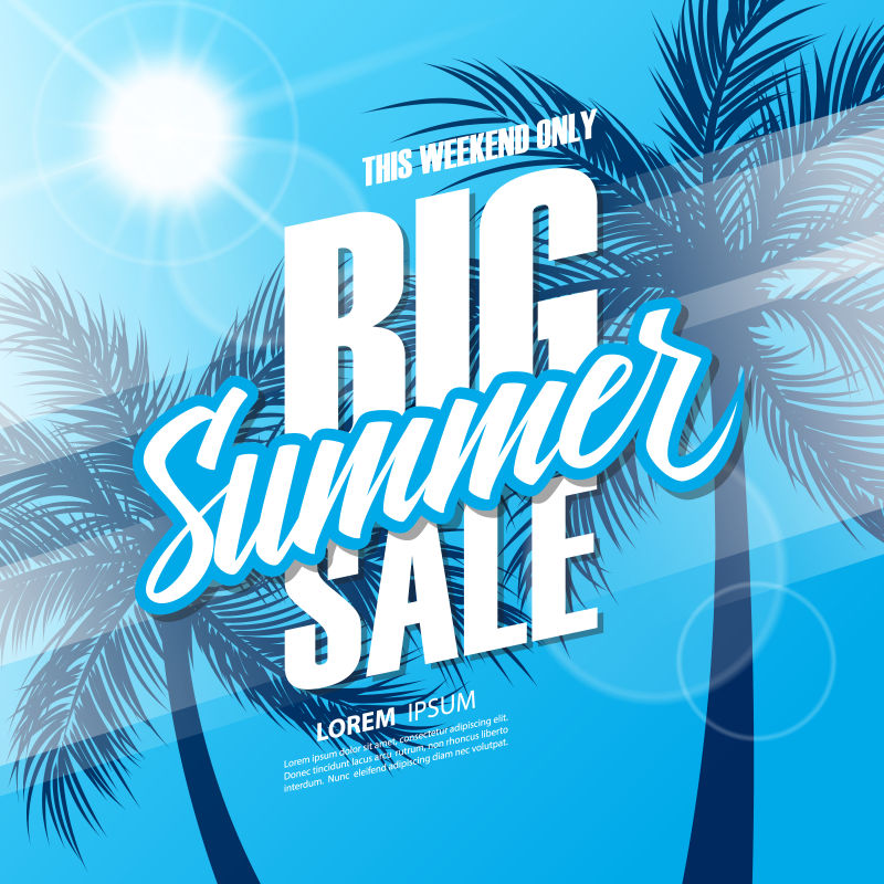 夏季大减价-这个周末特价提供手写和棕榈树横幅-用于商业促销和广告-矢量插图