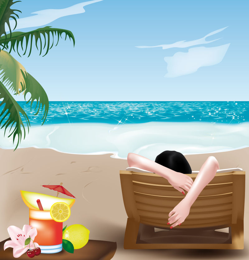 创意矢量现代海滩度假的美女插图设计