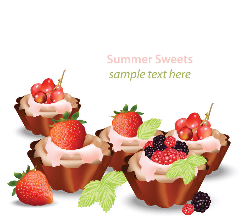 美味的甜点和水果馅饼夏季糖果面包店招待向量