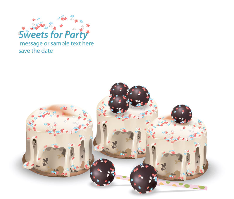 派对上美味的节日糖果和甜点夏日糖果面包店招待向量插图