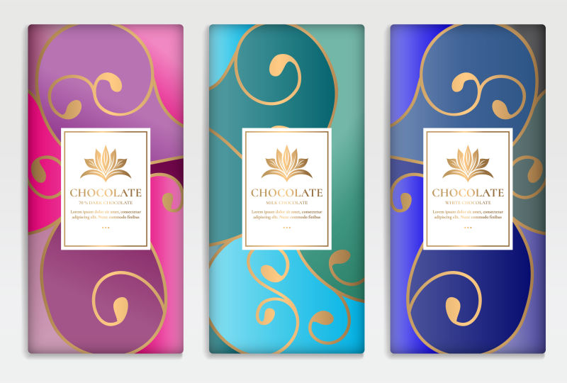 巧克力条的彩色包装设计-复古矢量装饰模板-优雅经典的元素-非常适合食物饮料和其他包装类型-可用于背景和墙纸