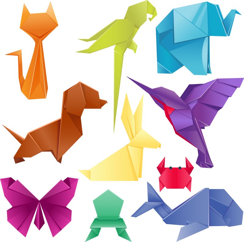 动物折纸集日本折叠现代野生动物爱好象征创意装饰矢量插图