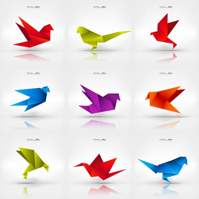 折纸鸟-矢量图-多边形-折纸艺术-日本折纸鹤-鸽子-抽象背景下的飞鸟-折纸的历史-飞行中的纸图形