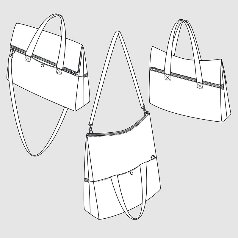 可折叠书包-手提包-手提包-时装插画-CAD-技术图纸-规格图-钢笔工具-可编辑