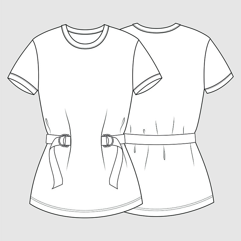 带腰带的T恤-时装插画-CAD-技术图纸-规格图-钢笔工具-可编辑