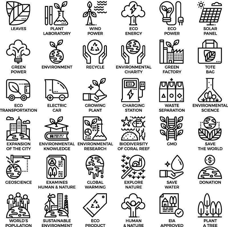 环境和生态概念详细的线条图标以现代线条图标样式设置-用于UXWeb应用程序设计